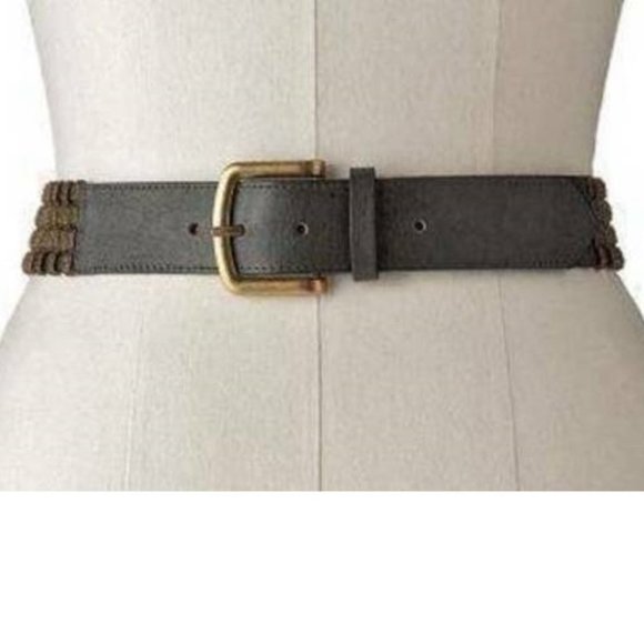 Womens Ribbed Link Belt Apt 9 34" Medium Gold Hardware Olive Green Fx Leather - Picture 1 of 4